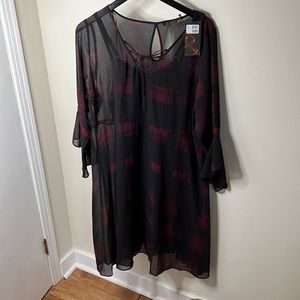 Love & Legend Black/Burgundy Sheer dress overlay w/ separate slip dress beneath